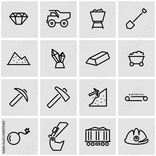 Vector line mining icon set. Mining Icon Object, Mining Icon Picture, Mining Icon Image - stock vector