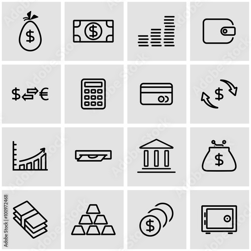 Vector line money icon set. Money Icon Object, Money Icon Picture, Money Icon Image - stock vector