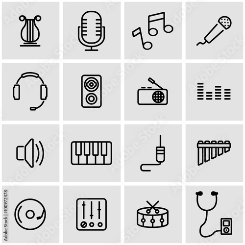 Vector line music icon set. Music Icon Object, Music Icon Picture, Music Icon Image - stock vector