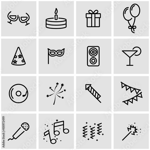 Vector line party icon set. Party Icon Object, Party Icon Picture, Party Icon Image - stock vector