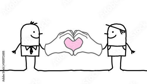 cartoon men making  heart sign with their hands
