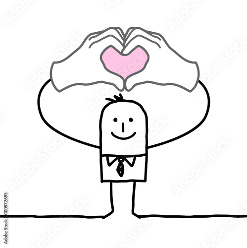 cartoon man making  heart sign with his fingers