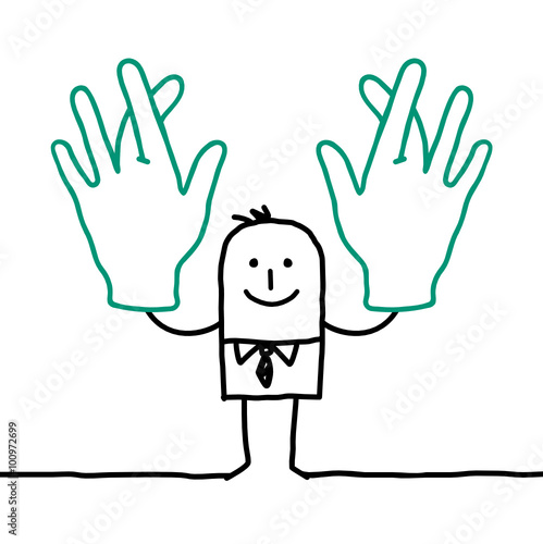 cartoon businessman crossing his fingers