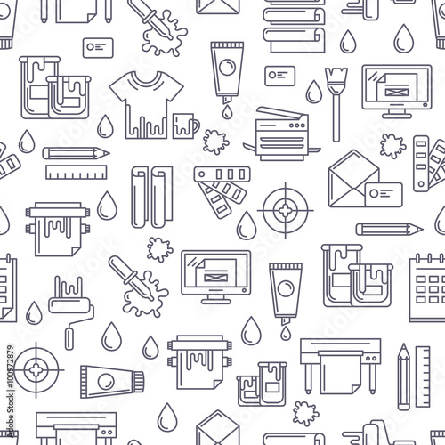 Vector seamless pattern with linear printing symbols and icons.