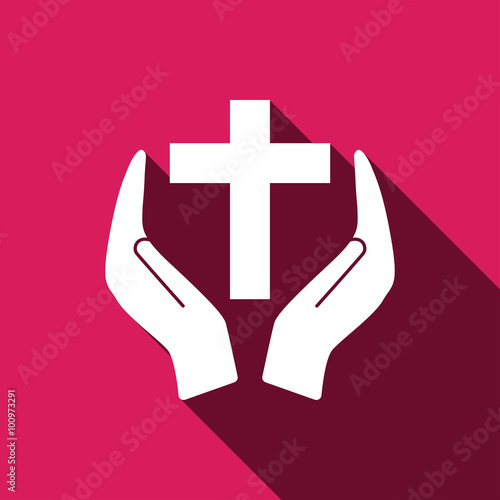 Christian cross with hand icon