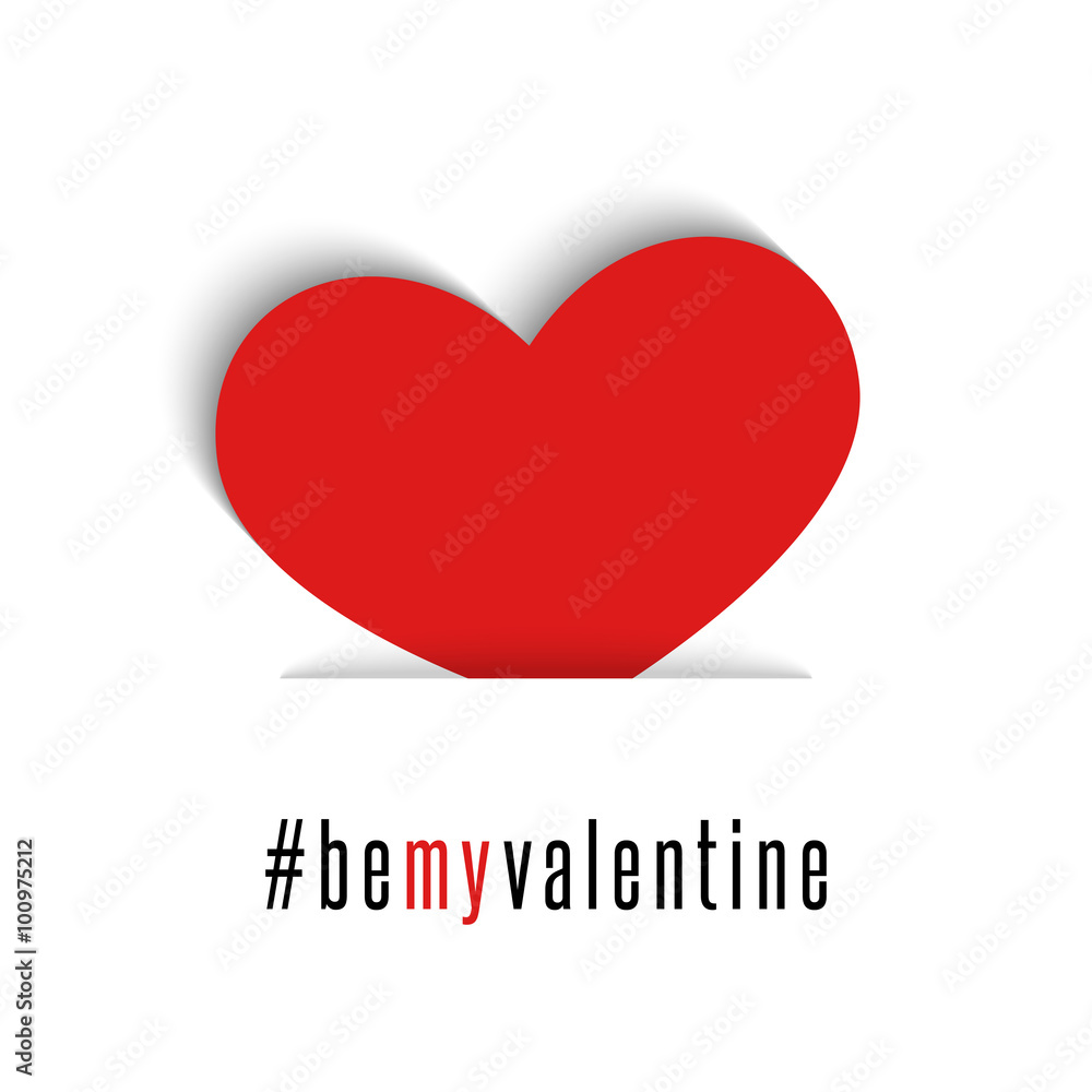 Be my Valentine red heart love symbol, mockup Valentines day greeting card, holiday design element