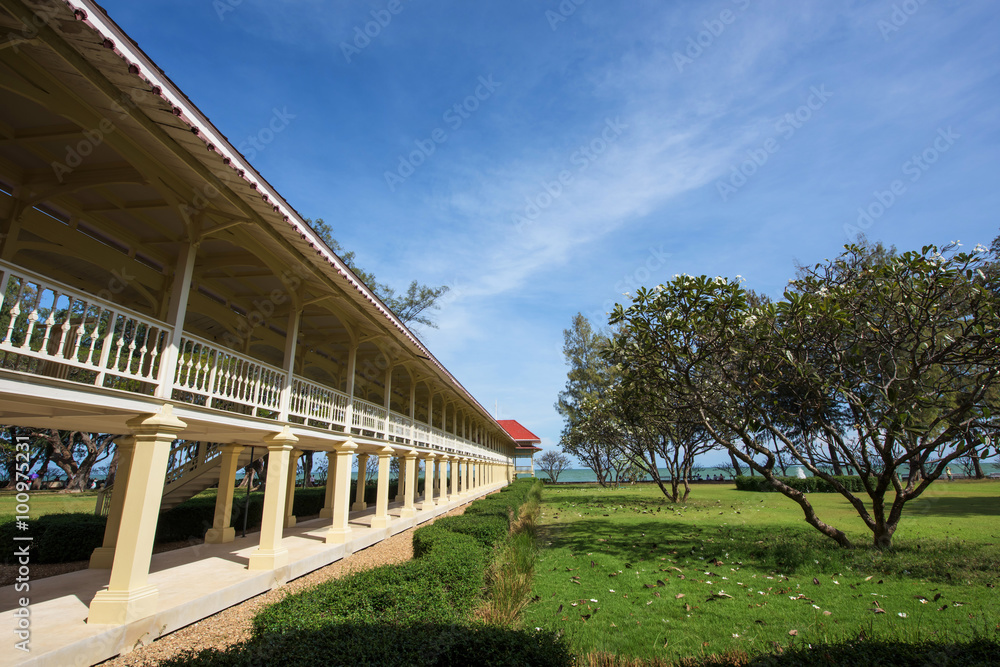 Marukhathaiyawan Palace wooden bridge in Cha-Am