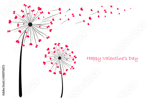 Happy Valentine s Day Love Dandelion with red hearts greeting card vector background