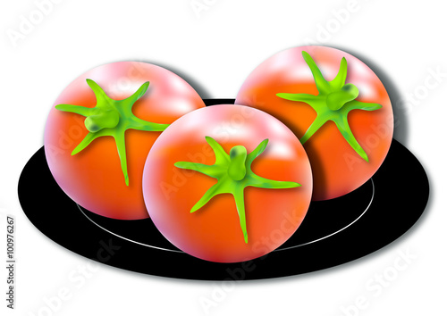 Tomato on a plate isolated on a white background