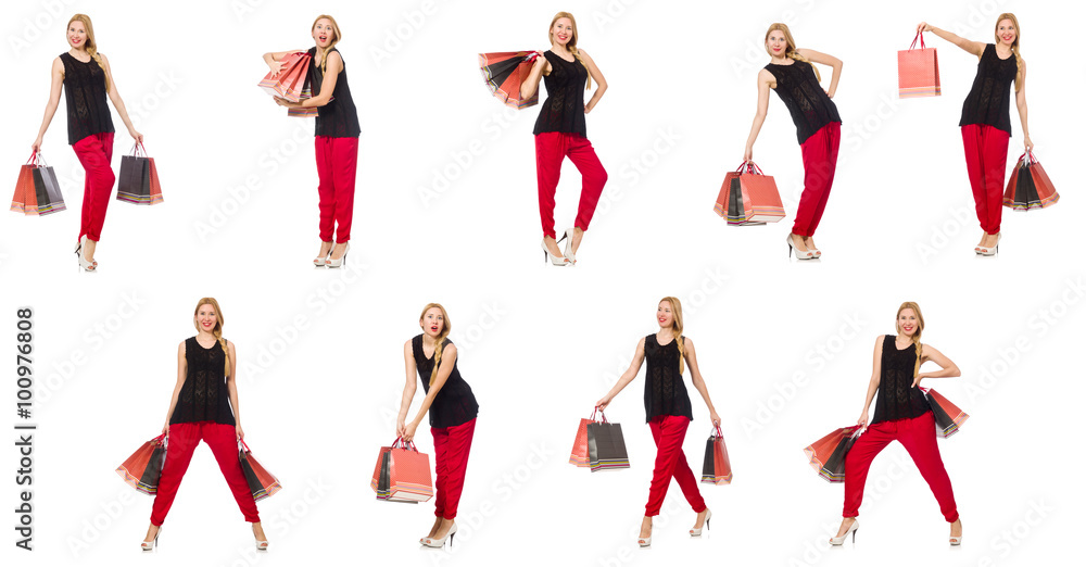 Set of woman with shopping bags on white Set of woman with shopping bags on white