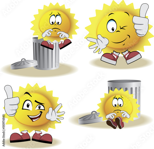 Live sun with face, arms and feet