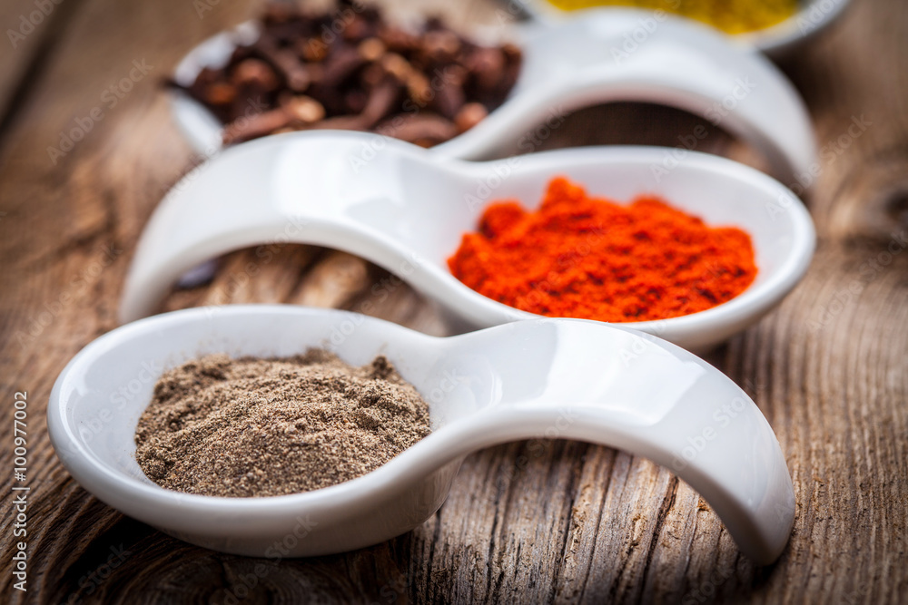 Dry spices in spoon.