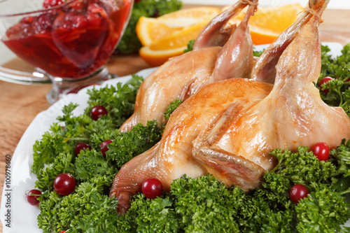 Carcasses of quail roasted ...