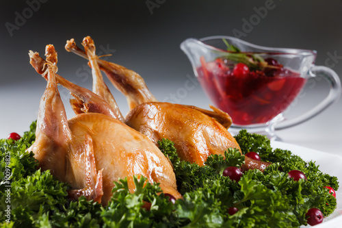 Carcasses of quail roasted ...