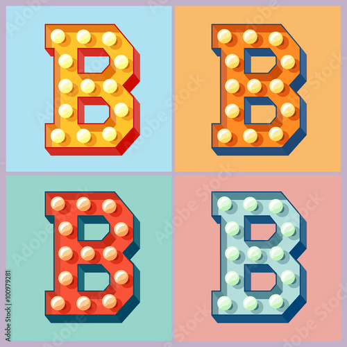 Vector light up colorful flat lamp alphabet. Letter B