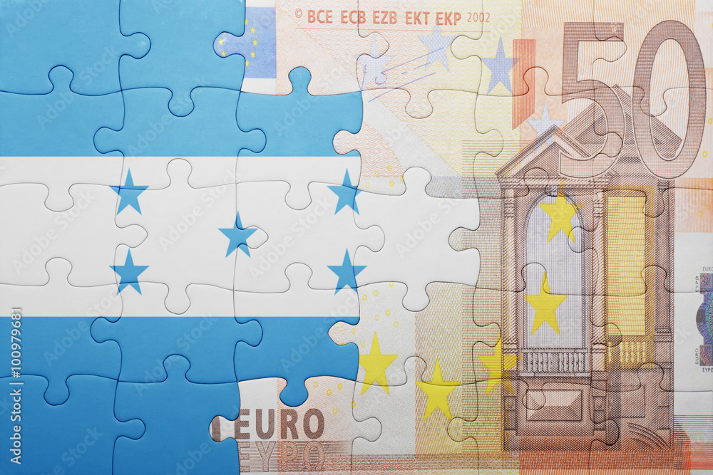 puzzle with the national flag of honduras and euro banknote