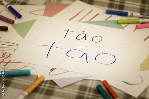 Vietnamese; Kids Writing Name of the Fruits for Practice