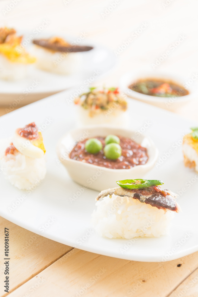 Fried Mackerel with Shrimp Paste Sauce Sushi