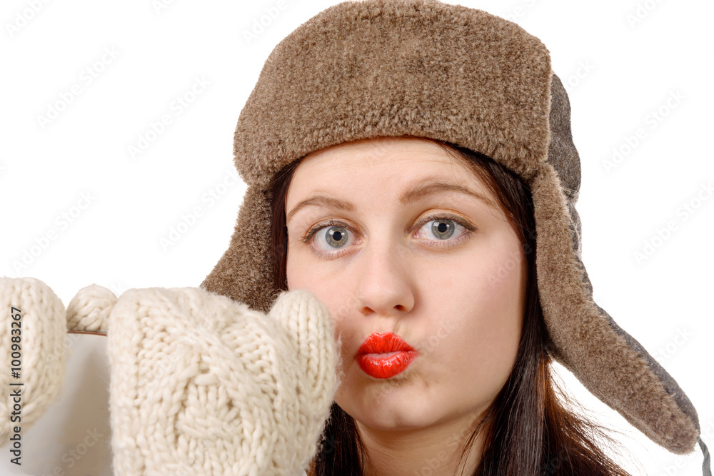 portrait of a beautiful young woman with a fur hat portrait of a beautiful young woman with a fur hat