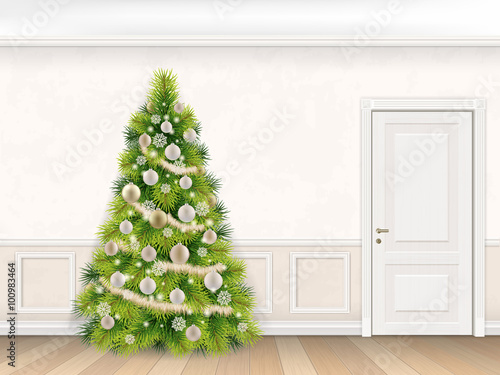 Classic interior with christmas tree and door