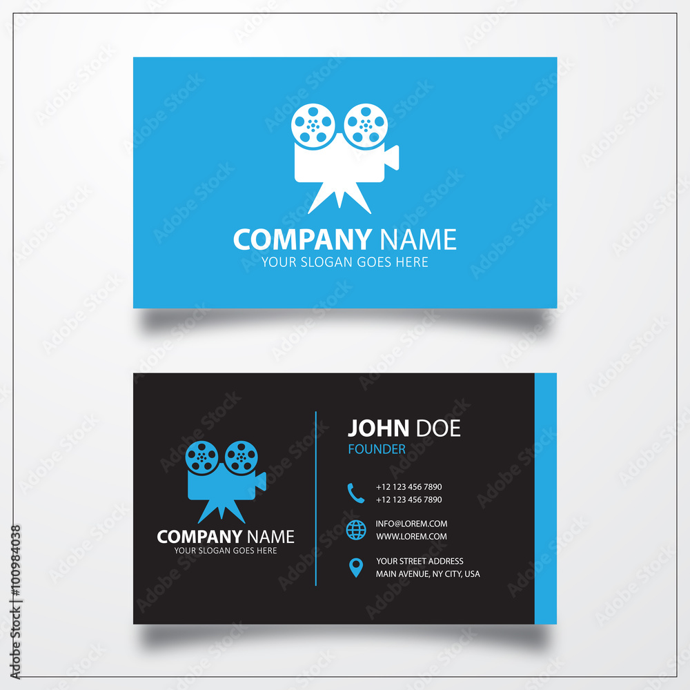 Movie camera icon for web and mobile. Business card vector templ