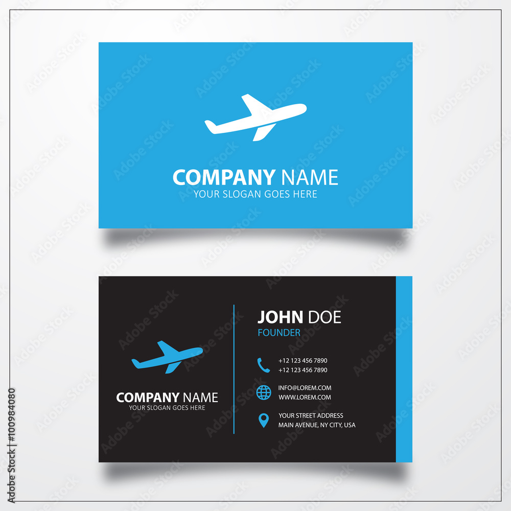 Airplane sign icon. Business card vector template.