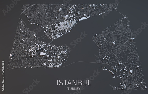 Photo Cartina Istanbul, vista satellitare, Turchia, 3d città