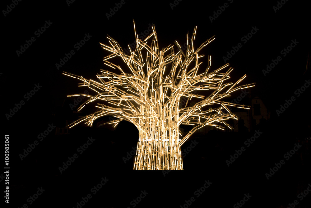 Tree of light with braches on a black background