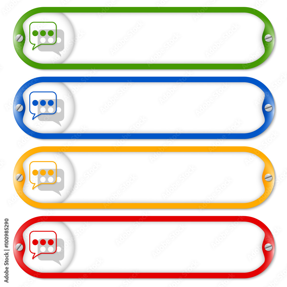 four frames for entering text with screws and speech bubbles four frames for entering text with screws and speech bubbles