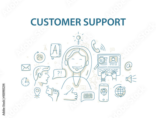 Doodle style vector illustration concept for customer support service