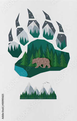 shape of bear's paw and logo mountain
