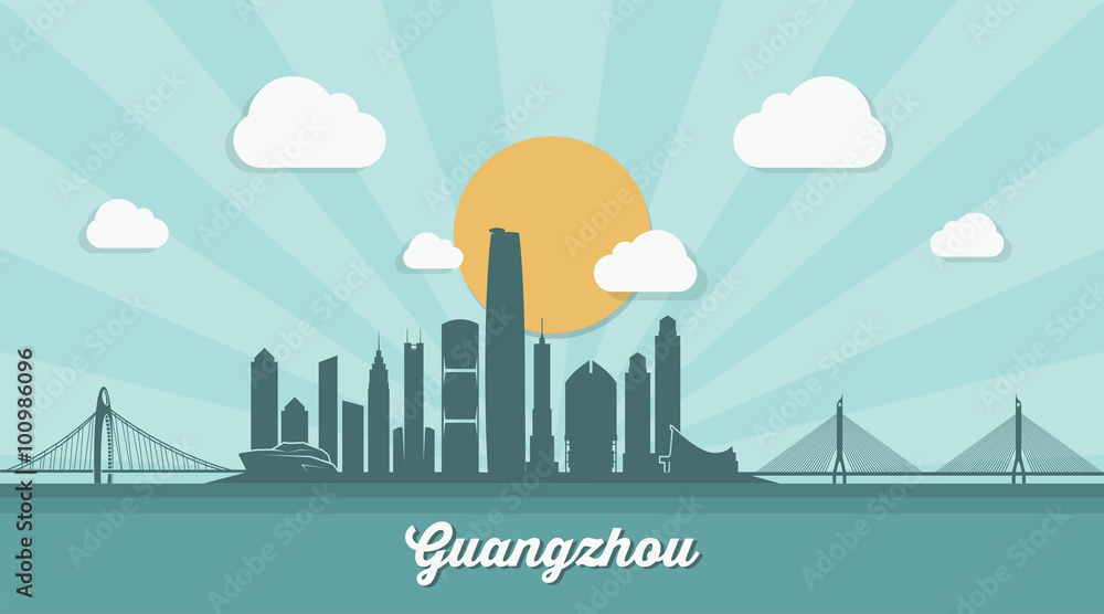Guangzhou skyline - flat design
