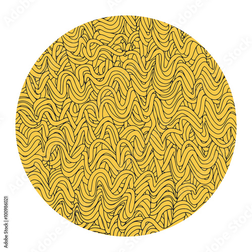 Instant noodle in the circle. Round noodle illustration. Abstract hand drawn vector background