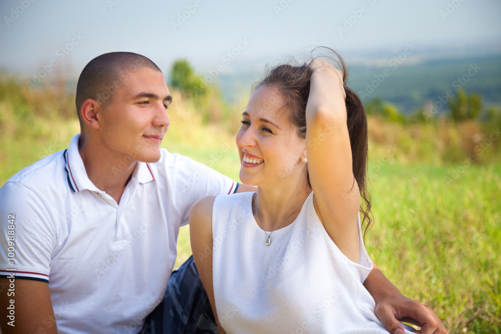 Happy girl with boyfriend in nature. Happy girl with boyfriend in nature.