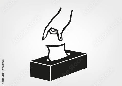 Hand Gets a Tissue from a Box. Editable Clip Art.
