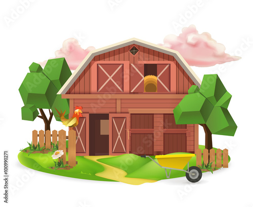 Farm, low poly vector icon