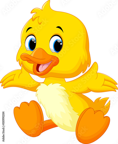 Photo Cute baby duck lifted its wings