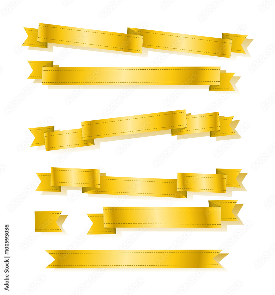  various golden banner ribbons set