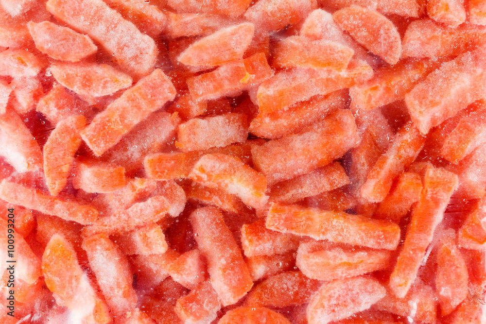 Group of frozen carrots, isolated on white