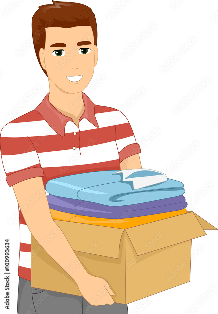 Man Carrying Box of Clothes Stock Vector Adobe Stock