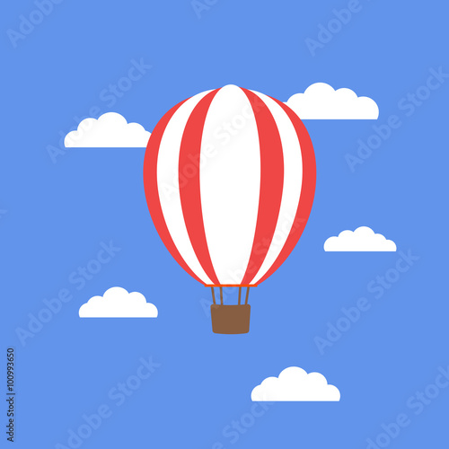 Hot air balloon on blue background.