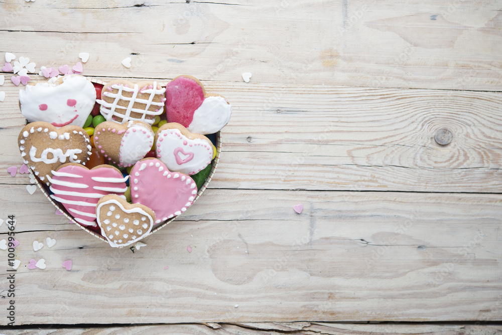 Glazed cookies on Valentine's day. From above Glazed cookies on Valentine's day. From above