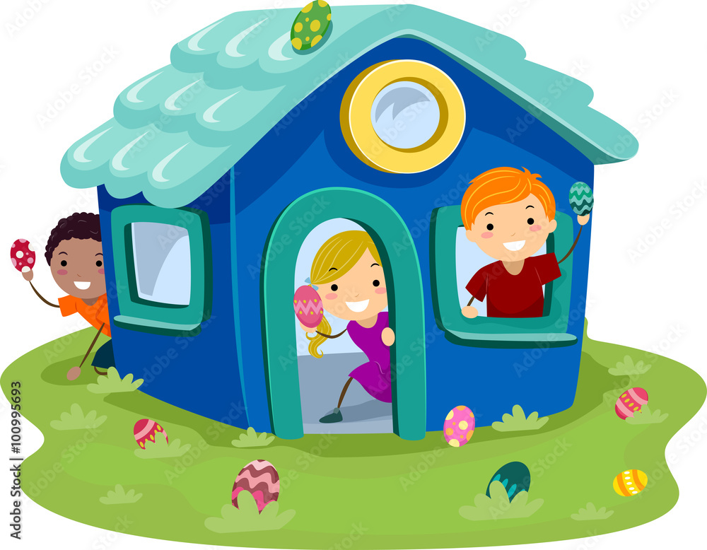 Stickman Kid Egg Hunt Playhouse Stock Vector Adobe Stock