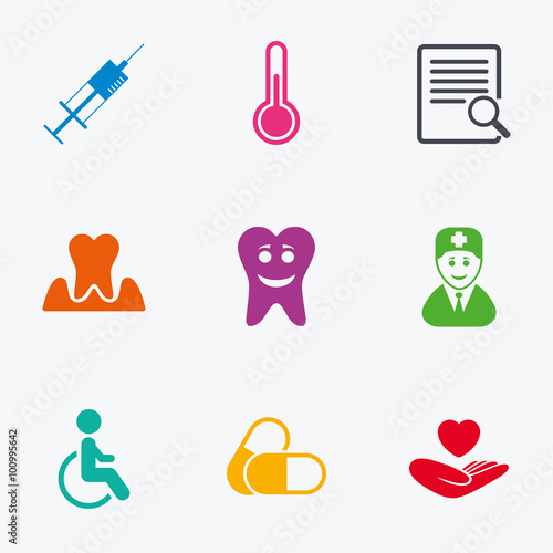 Medicine, medical health and diagnosis icons.
