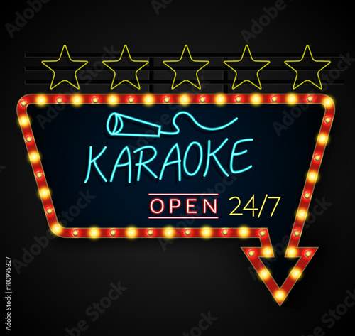 Shining retro light banner karaoke on a black background