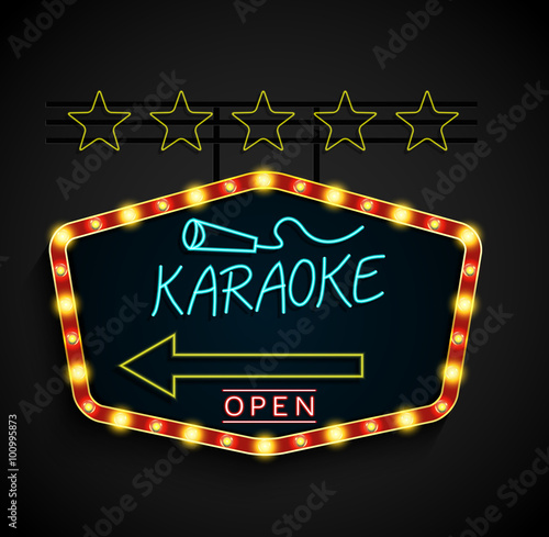 Shining retro light banner karaoke on a black background