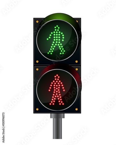 Pedestrian crossing, pedestrian light. Stop of light