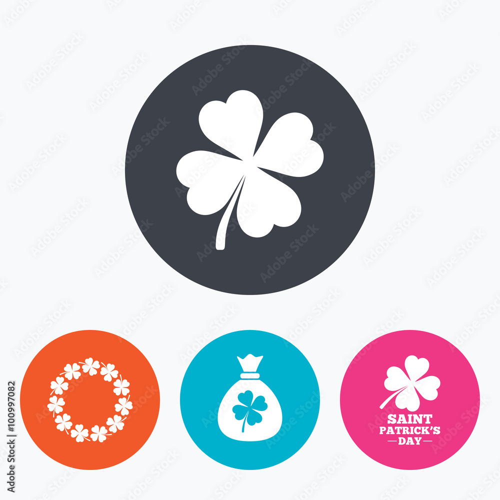 Saint Patrick day icons. Money bag with clover. Saint Patrick day icons. Money bag with clover.