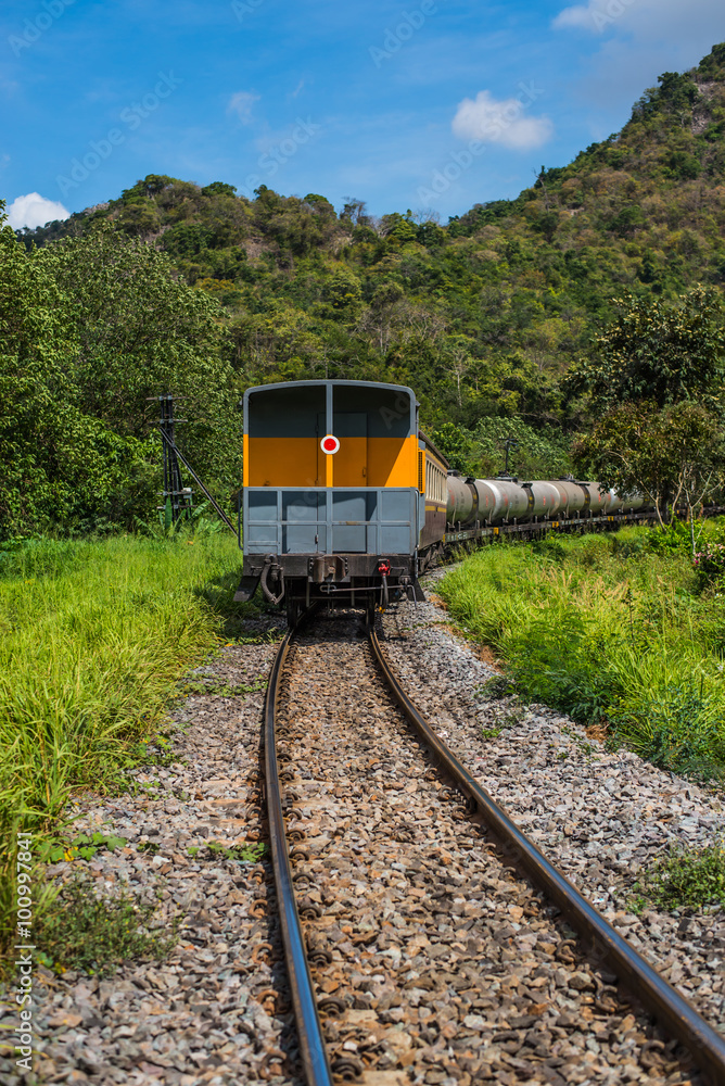Fototapeta premium Train railroad transport at countryside, saraburi-thailand