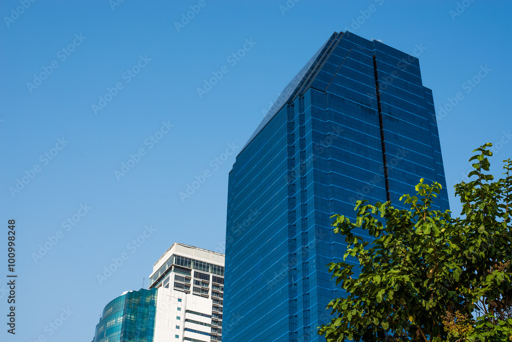 Tower glass on blue sky background 